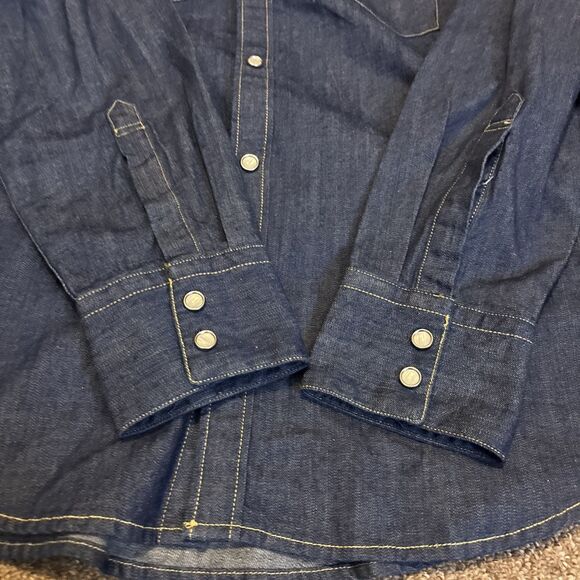 Levis Denim Pearl Snap Shirt Men's Medium Blue Long Sleeve Rancher Western - Picture 5 of 13